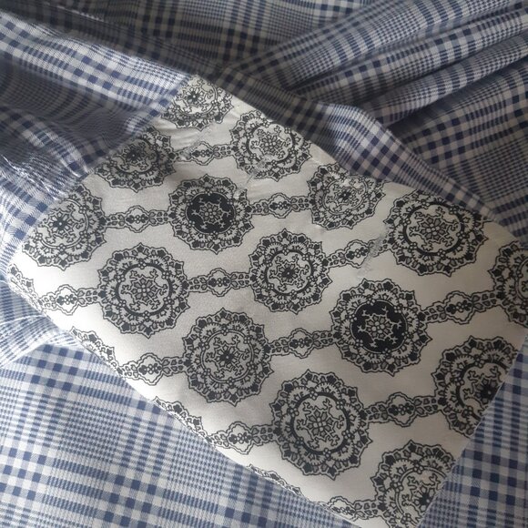 Thomas Dean SZ M French Cuff 100% Cotton Navy/White Plaid Men's Button Up Shirt - Picture 8 of 15